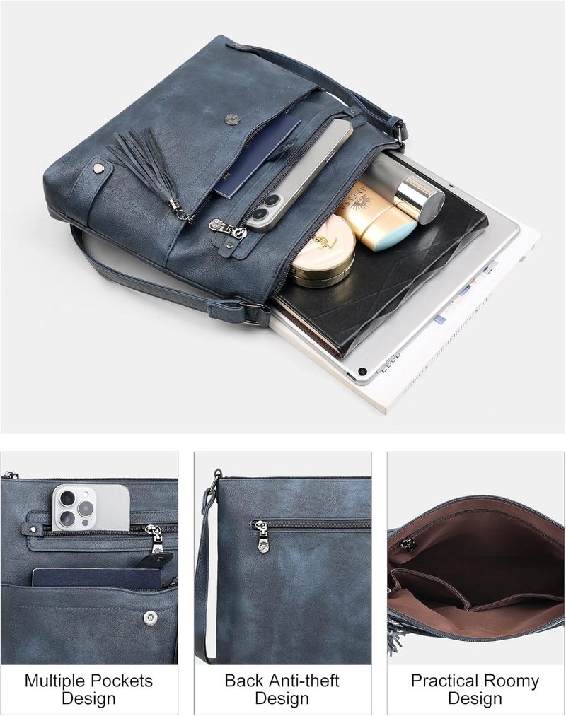 FADEON Large Crossbody Purses for Women Crossbody Bag, Designer Leather Cross Body Purses Multi Pocket Shoulder Bag - Image 2